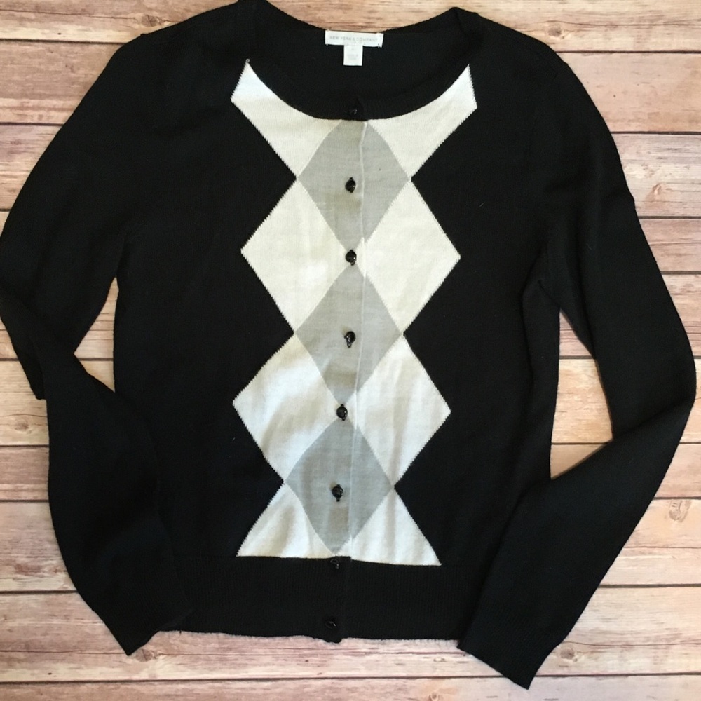 NY&Co Black Argyle Cardigan